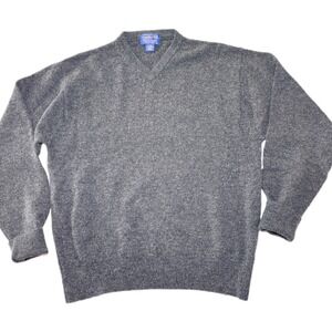 Pendleton Men's V-Neck Sweater M Gray 100% Lambswool Pullover Jumper Fisherman